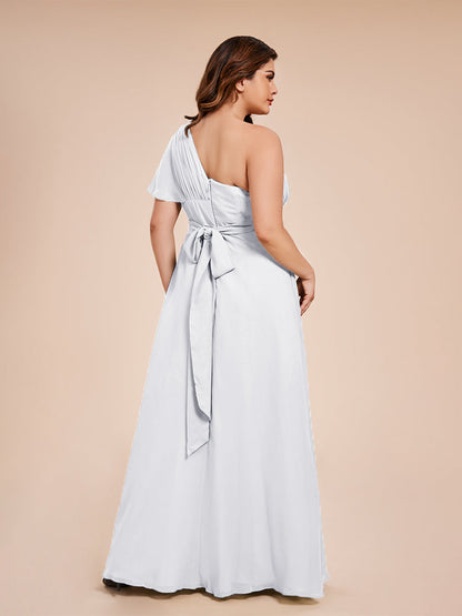 Allison One Shoulder Chiffon Plus Size Bridesmaid Dresses with Slit