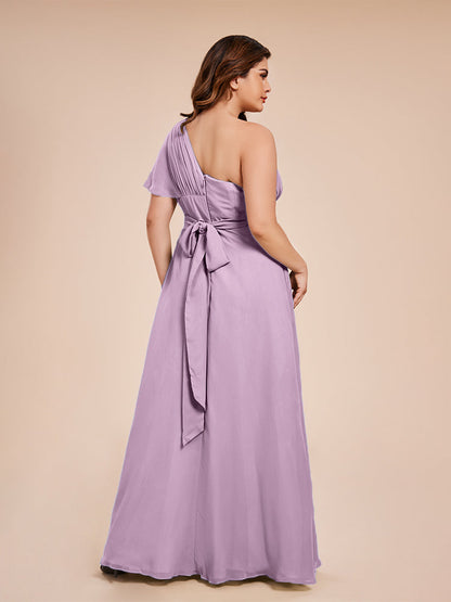 Allison One Shoulder Chiffon Plus Size Bridesmaid Dresses with Slit