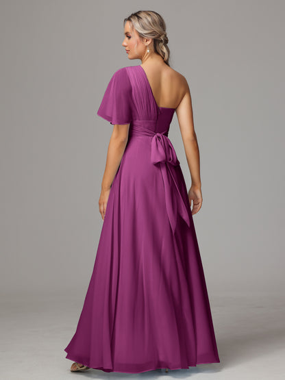 One Shoulder Chiffon Bridesmaid Dresses With Slit