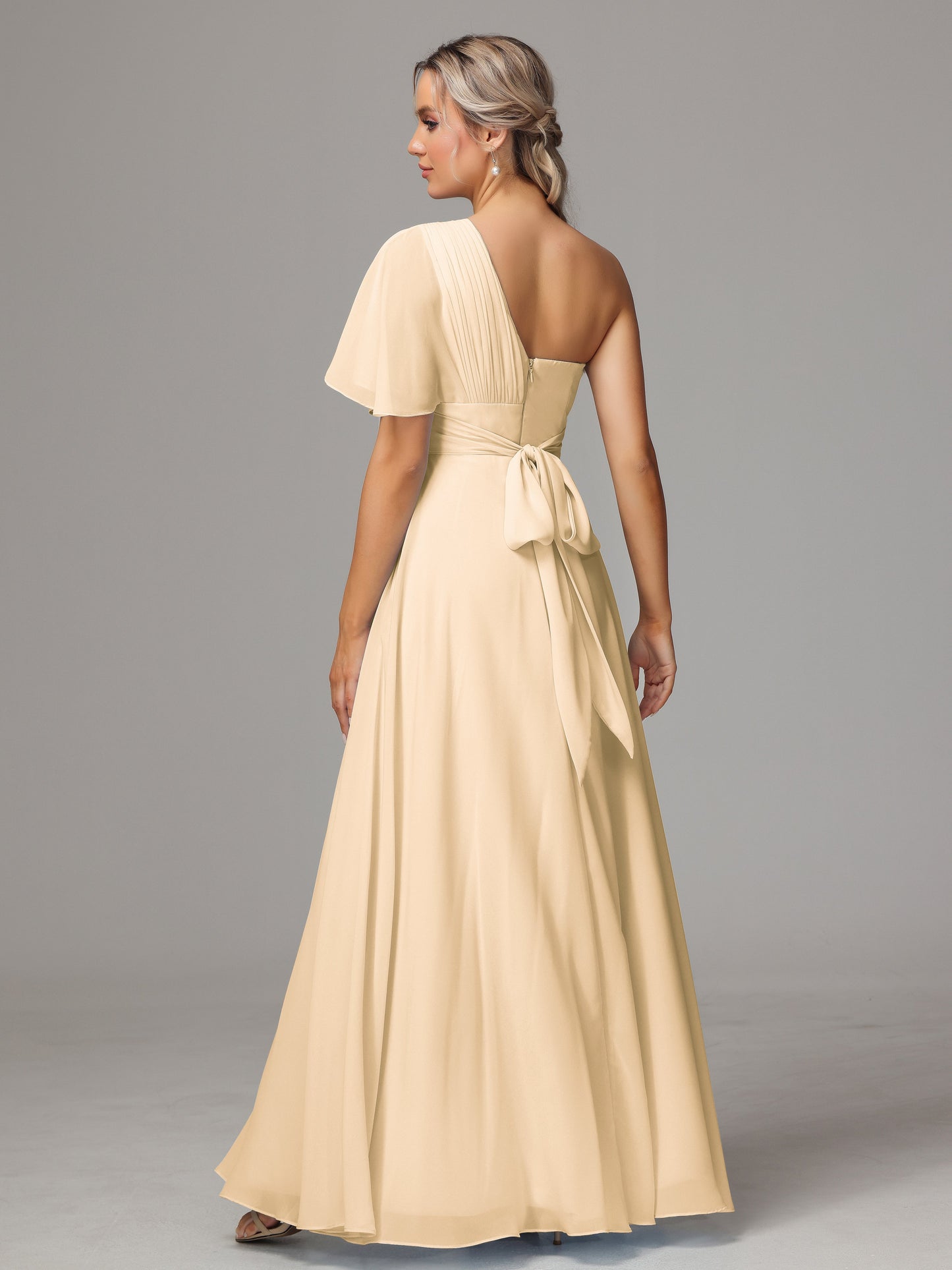 One Shoulder Chiffon Bridesmaid Dresses With Slit