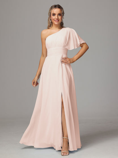 One Shoulder Chiffon Bridesmaid Dresses With Slit