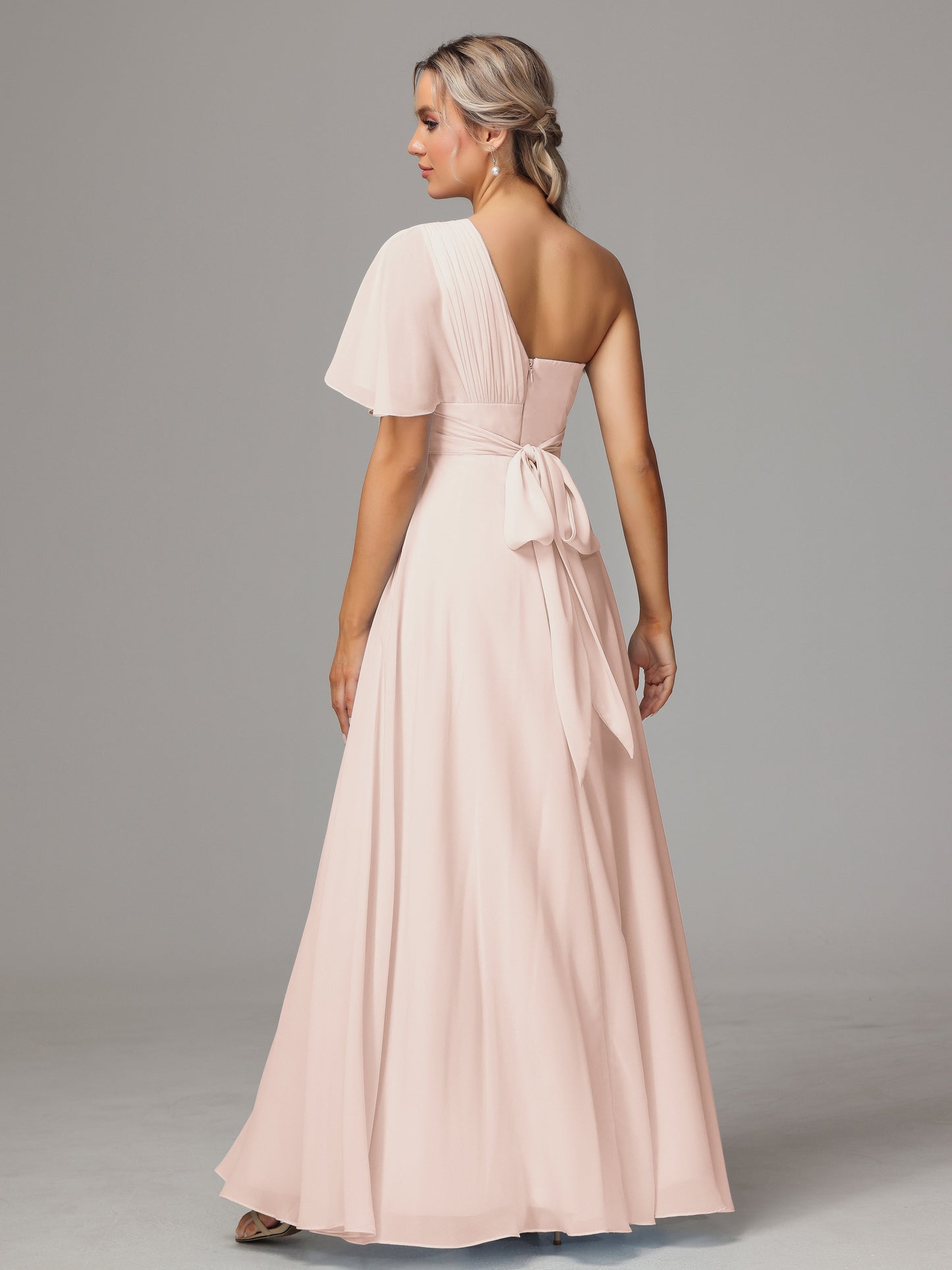 One Shoulder Chiffon Bridesmaid Dresses With Slit