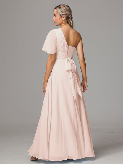 One Shoulder Chiffon Bridesmaid Dresses With Slit