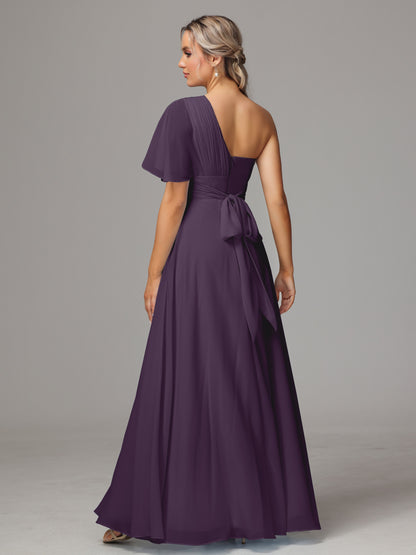 One Shoulder Chiffon Bridesmaid Dresses With Slit