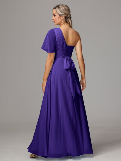 One Shoulder Chiffon Bridesmaid Dresses With Slit