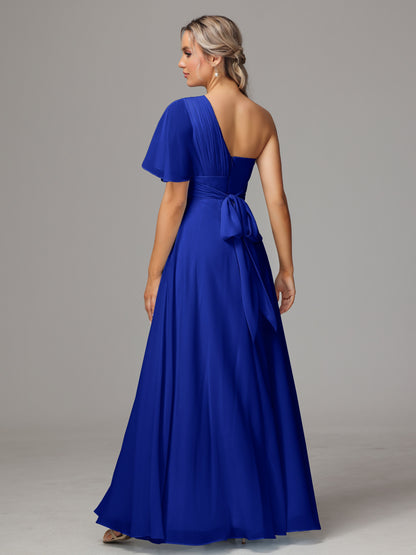 One Shoulder Chiffon Bridesmaid Dresses With Slit