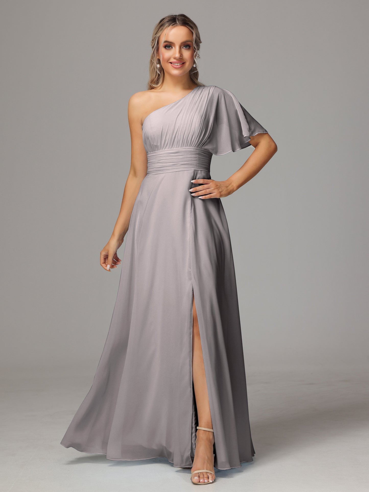 One Shoulder Chiffon Bridesmaid Dresses With Slit