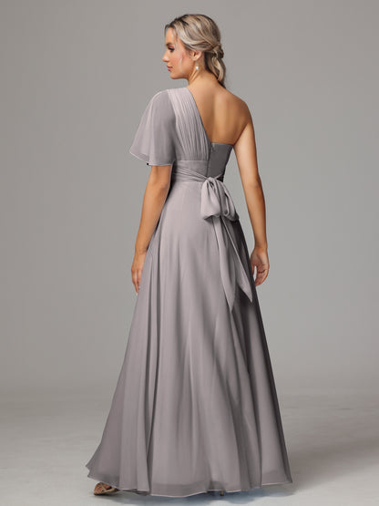 One Shoulder Chiffon Bridesmaid Dresses With Slit