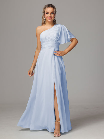 One Shoulder Chiffon Bridesmaid Dresses With Slit