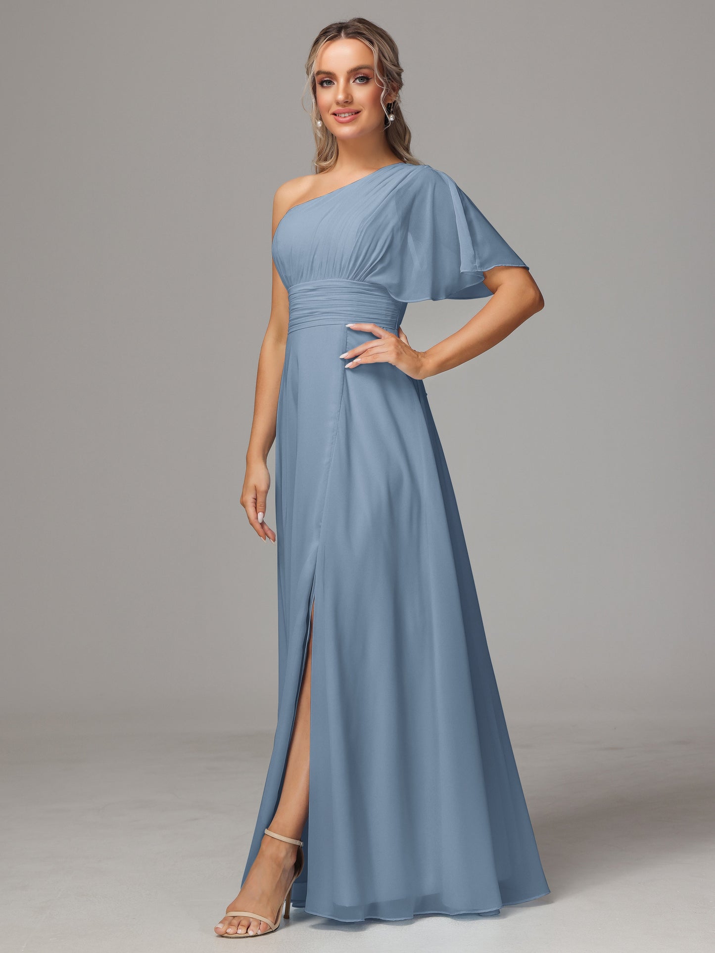 One Shoulder Chiffon Bridesmaid Dresses With Slit