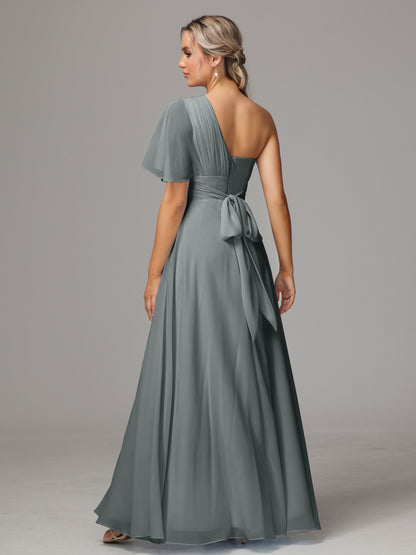 One Shoulder Chiffon Bridesmaid Dresses With Slit