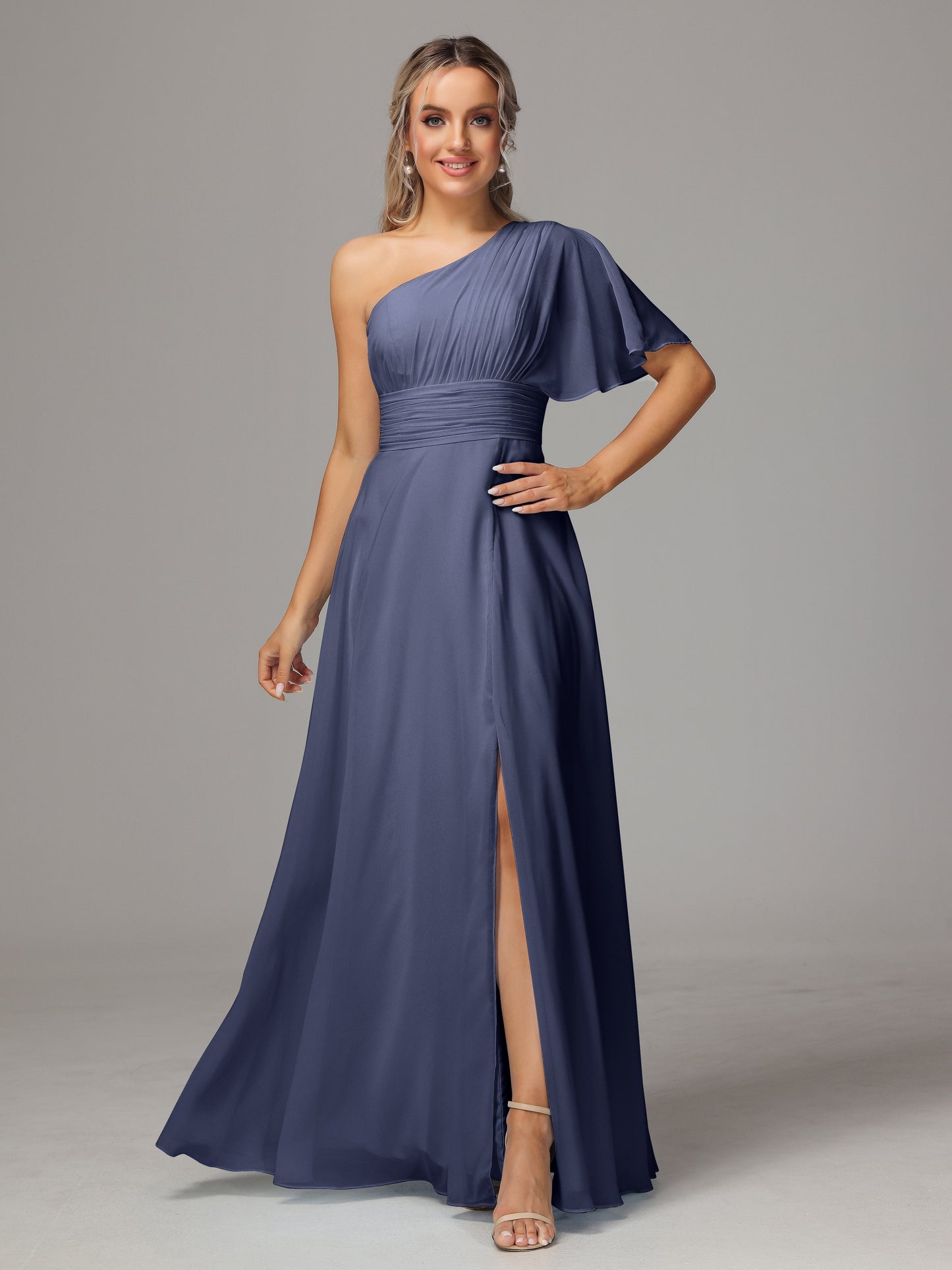One Shoulder Chiffon Bridesmaid Dresses With Slit