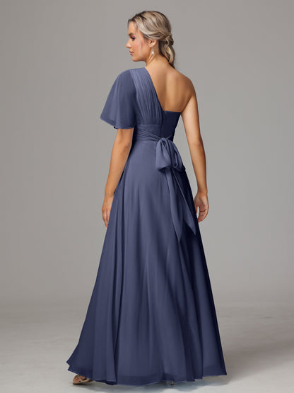 One Shoulder Chiffon Bridesmaid Dresses With Slit