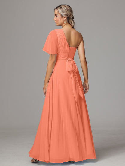 One Shoulder Chiffon Bridesmaid Dresses With Slit