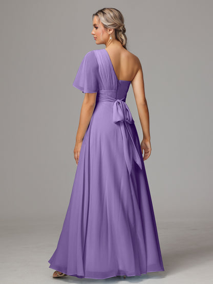One Shoulder Chiffon Bridesmaid Dresses With Slit