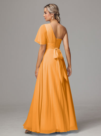 One Shoulder Chiffon Bridesmaid Dresses With Slit