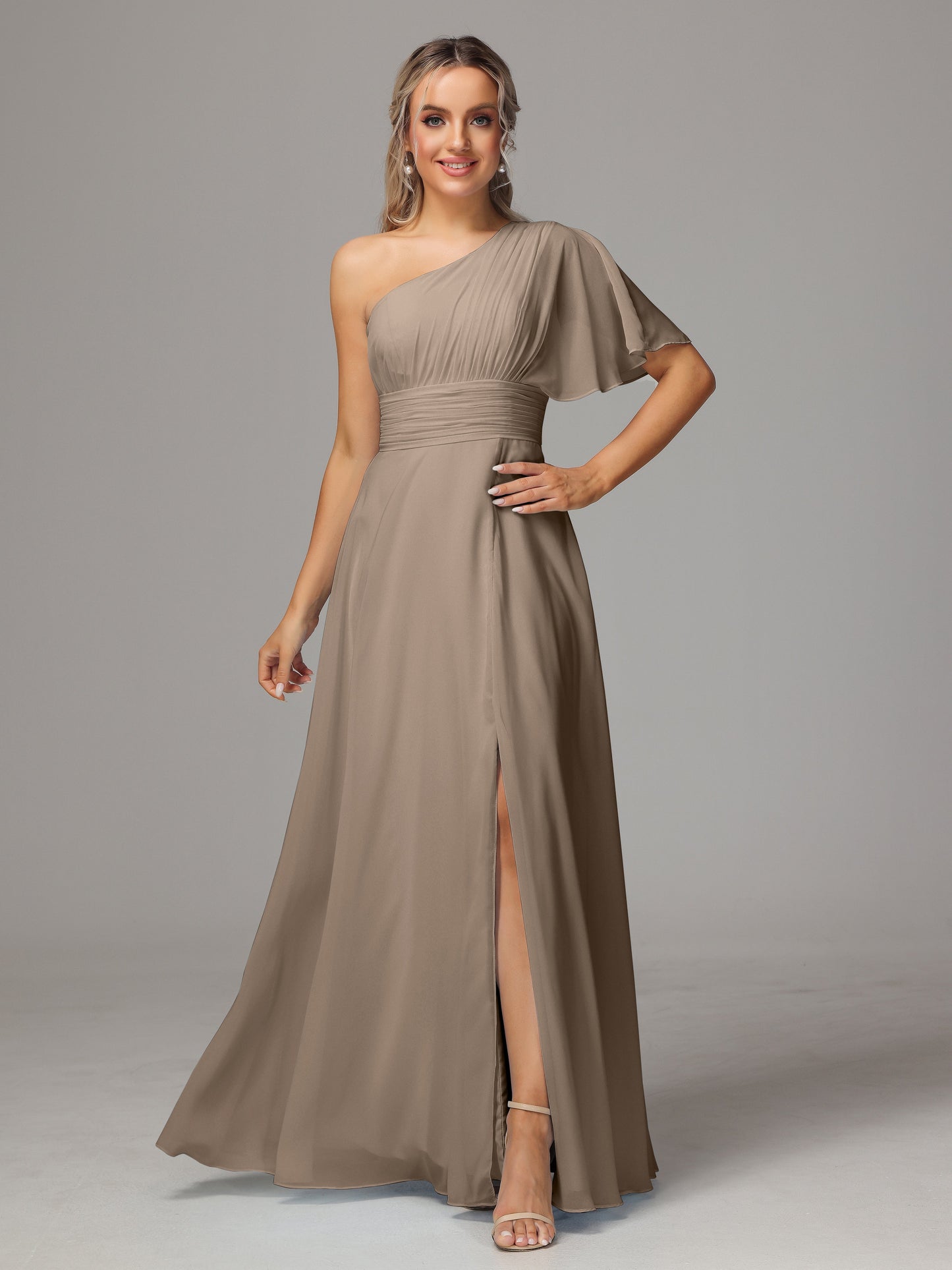 One Shoulder Chiffon Bridesmaid Dresses With Slit