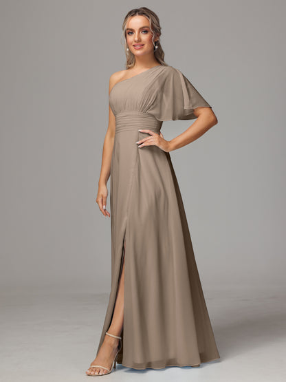 One Shoulder Chiffon Bridesmaid Dresses With Slit