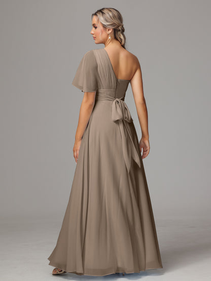 One Shoulder Chiffon Bridesmaid Dresses With Slit