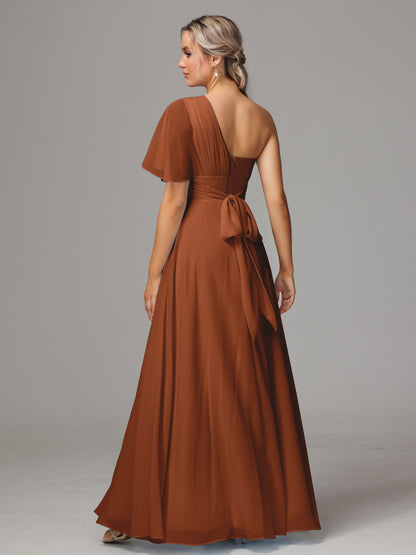 One Shoulder Chiffon Bridesmaid Dresses With Slit