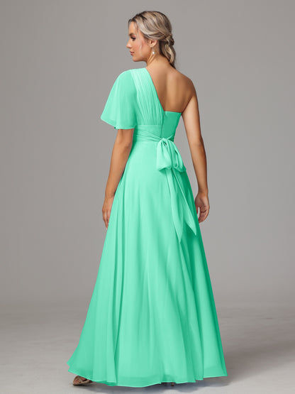 One Shoulder Chiffon Bridesmaid Dresses With Slit