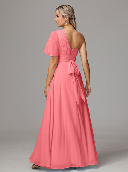 One Shoulder Chiffon Bridesmaid Dresses With Slit