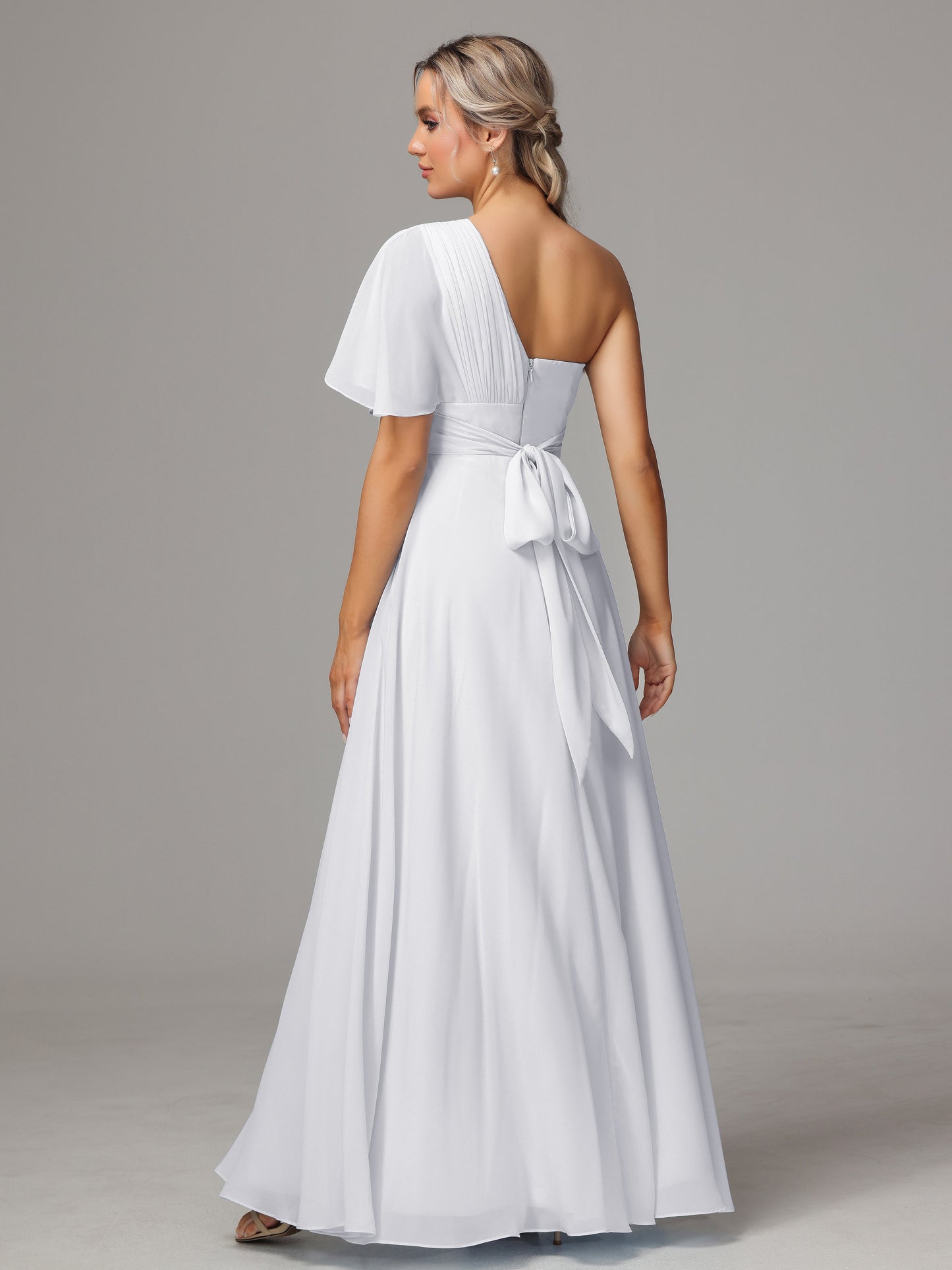 One Shoulder Chiffon Bridesmaid Dresses With Slit