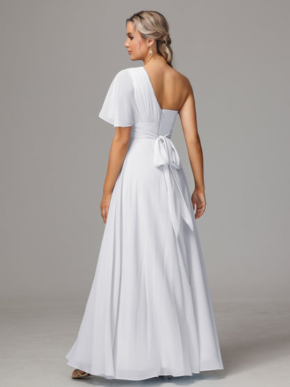 One Shoulder Chiffon Bridesmaid Dresses With Slit
