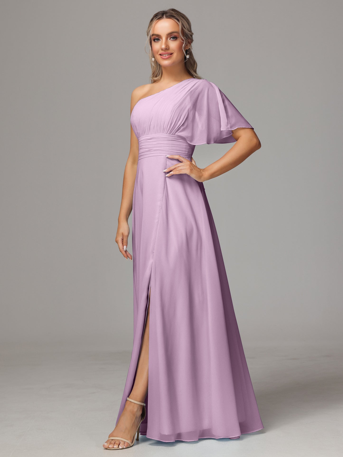 One Shoulder Chiffon Bridesmaid Dresses With Slit