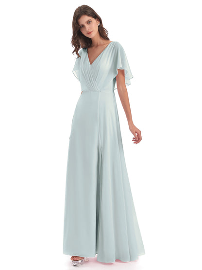 Aria V-Neck Short Sleeves Chiffon Bridesmaid Dresses