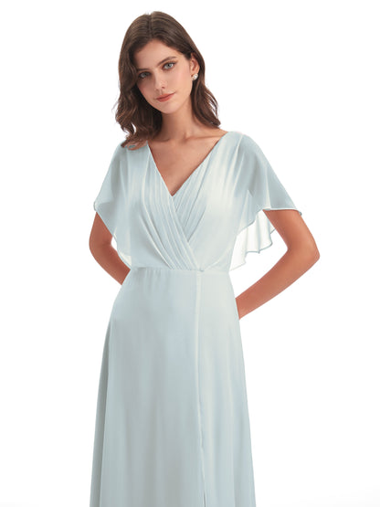 Aria V-Neck Short Sleeves Chiffon Bridesmaid Dresses