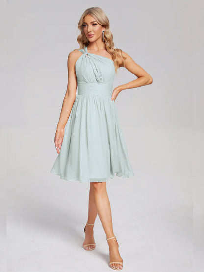 Arielle One Shoulder Knee Length Chiffon Bridesmaid Dress