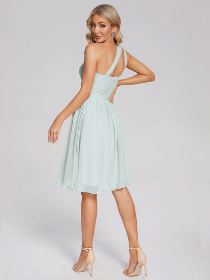 Arielle One Shoulder Knee Length Chiffon Bridesmaid Dress