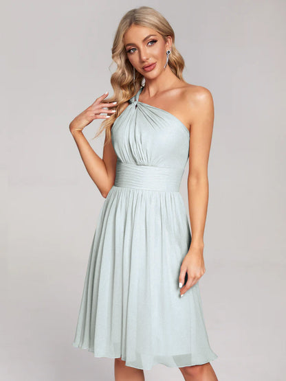 Arielle One Shoulder Knee Length Chiffon Bridesmaid Dress