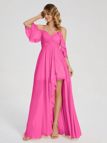 Lilah Asymmetrical Off the Shoulder Chiffon Bridesmaid Dress