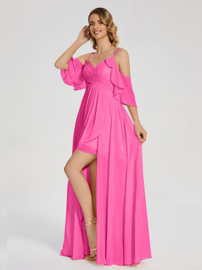 Lilah Asymmetrical Off the Shoulder Chiffon Bridesmaid Dress