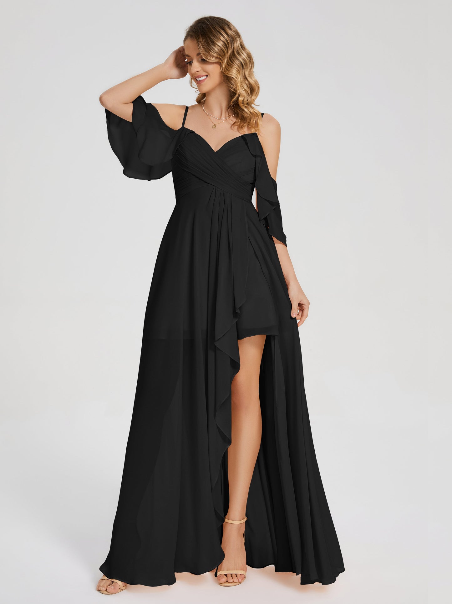 Lilah Asymmetrical Off the Shoulder Chiffon Bridesmaid Dress