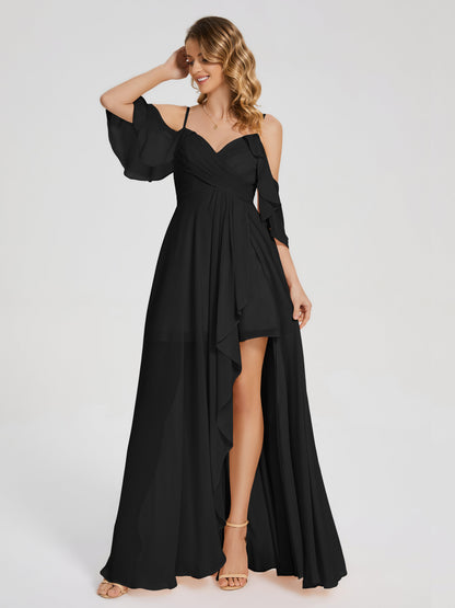 Lilah Asymmetrical Off the Shoulder Chiffon Bridesmaid Dress