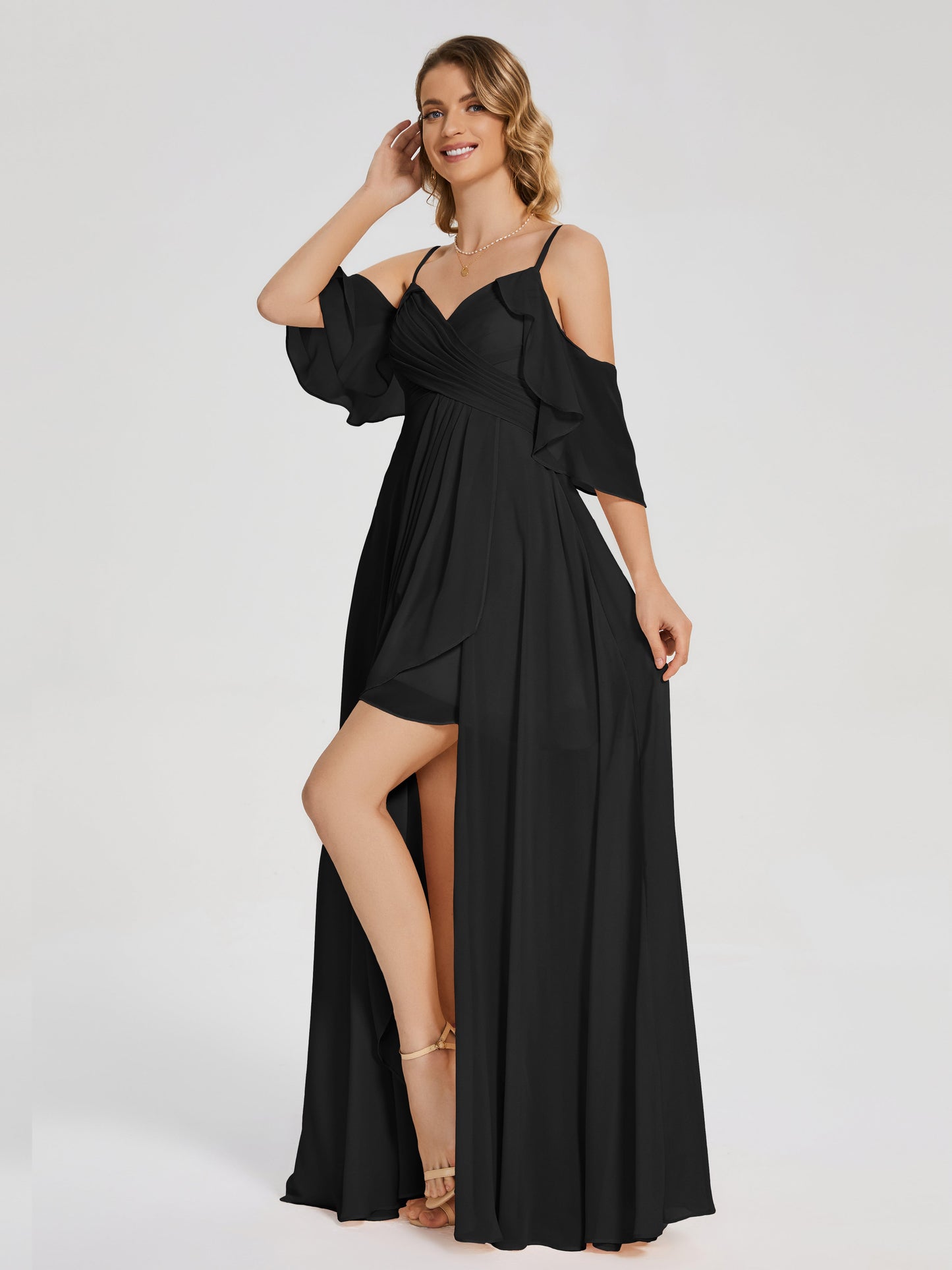 Lilah Asymmetrical Off the Shoulder Chiffon Bridesmaid Dress