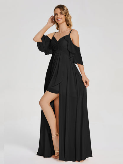 Lilah Asymmetrical Off the Shoulder Chiffon Bridesmaid Dress