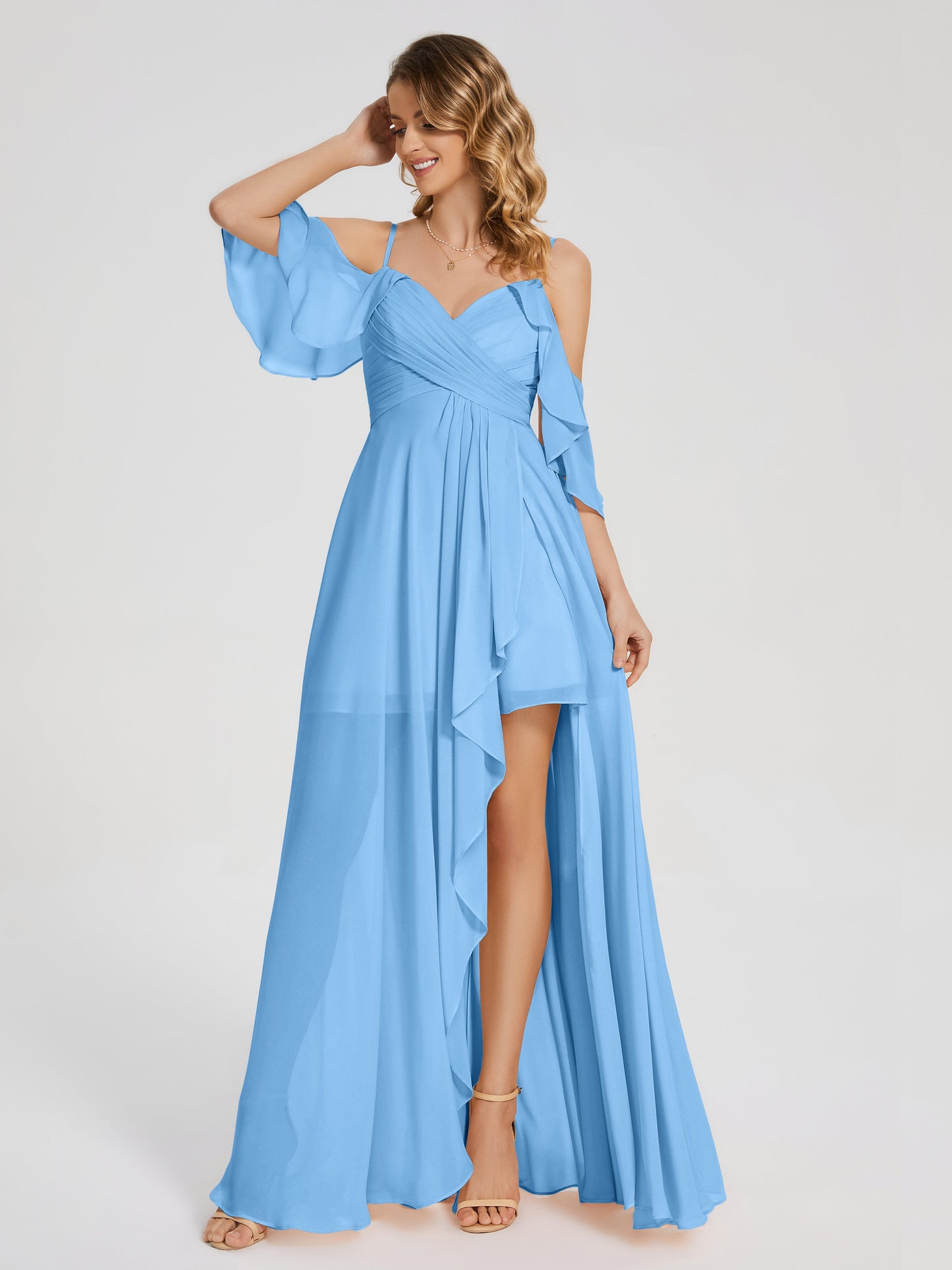 Lilah Asymmetrical Off the Shoulder Chiffon Bridesmaid Dress