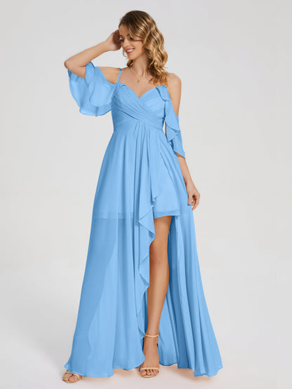 Lilah Asymmetrical Off the Shoulder Chiffon Bridesmaid Dress