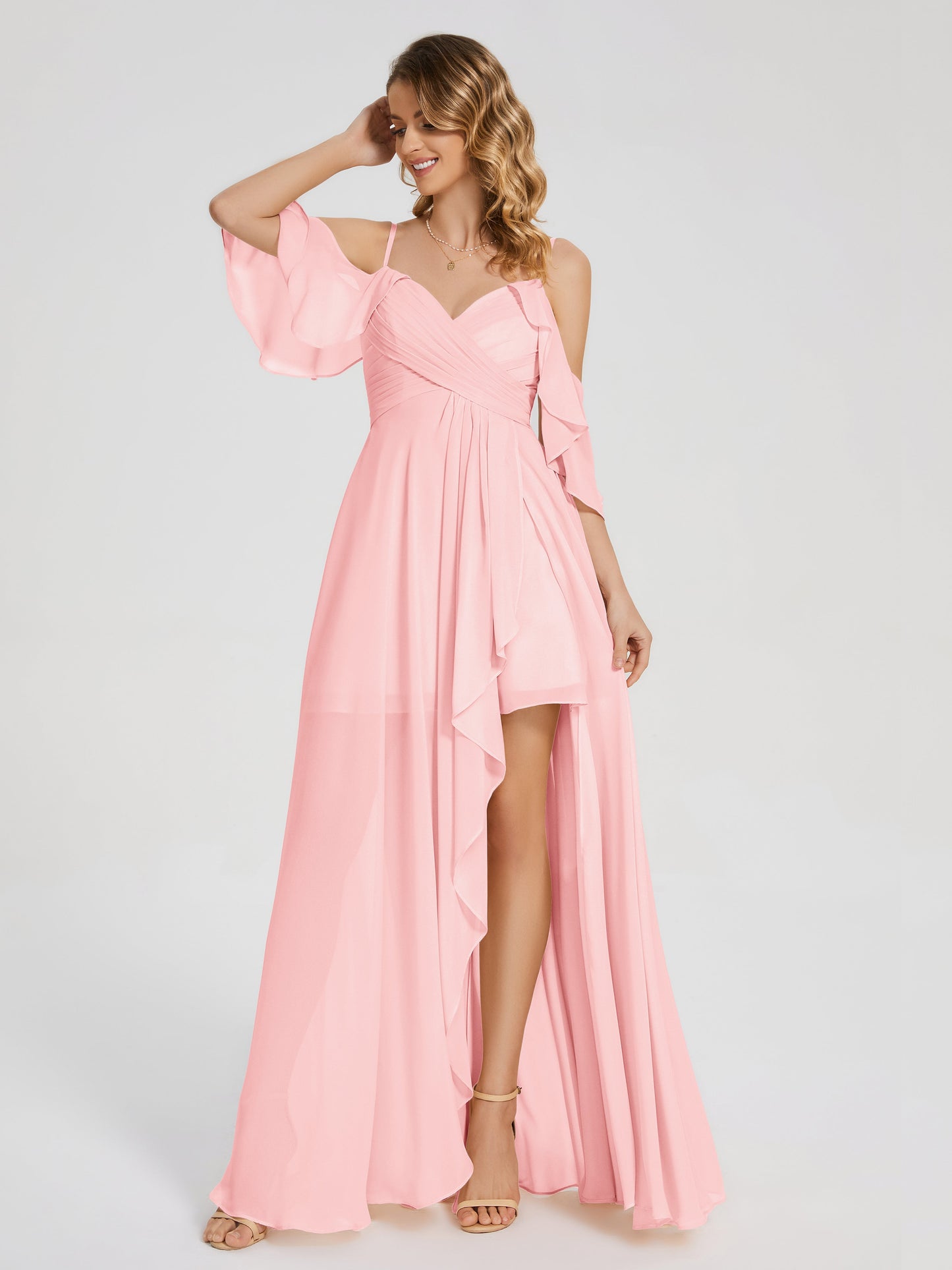 Lilah Asymmetrical Off the Shoulder Chiffon Bridesmaid Dress