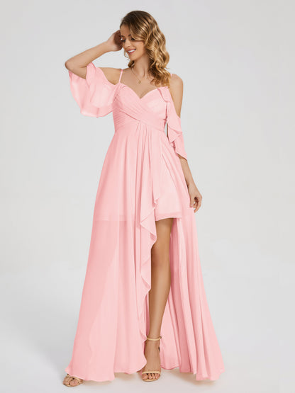 Lilah Asymmetrical Off the Shoulder Chiffon Bridesmaid Dress