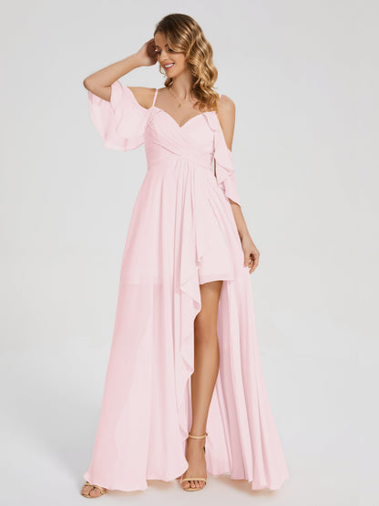 Lilah Asymmetrical Off the Shoulder Chiffon Bridesmaid Dress