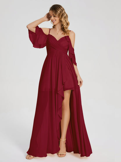 Lilah Asymmetrical Off the Shoulder Chiffon Bridesmaid Dress