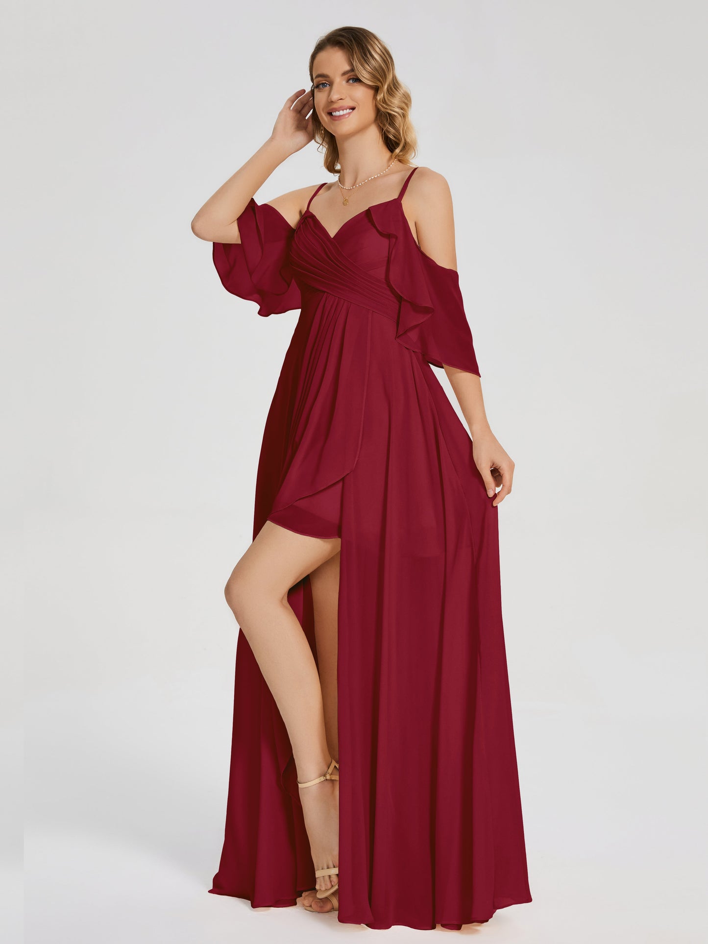 Lilah Asymmetrical Off the Shoulder Chiffon Bridesmaid Dress