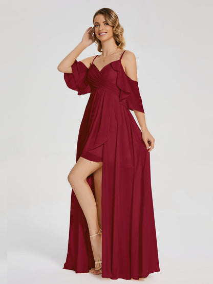 Lilah Asymmetrical Off the Shoulder Chiffon Bridesmaid Dress