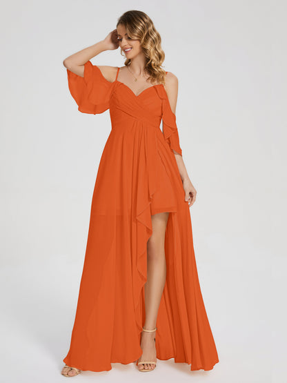 Lilah Asymmetrical Off the Shoulder Chiffon Bridesmaid Dress