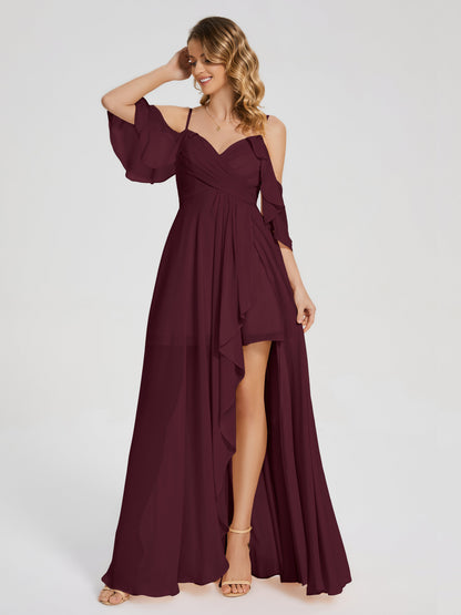 Lilah Asymmetrical Off the Shoulder Chiffon Bridesmaid Dress